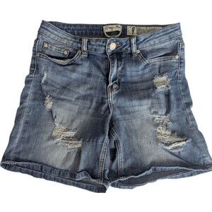 Indigo Rein Women's Denim Shorts 9 Blue Distressed Mid Rise